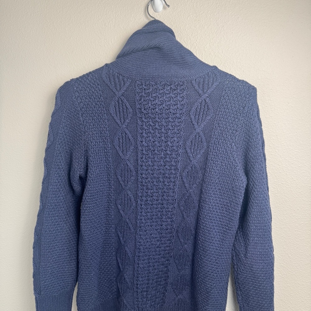 LL Bean Signature Sweater Women L Blue Cotton Funnel Neck Chunky Pocket Tunic - Picture 11 of 13